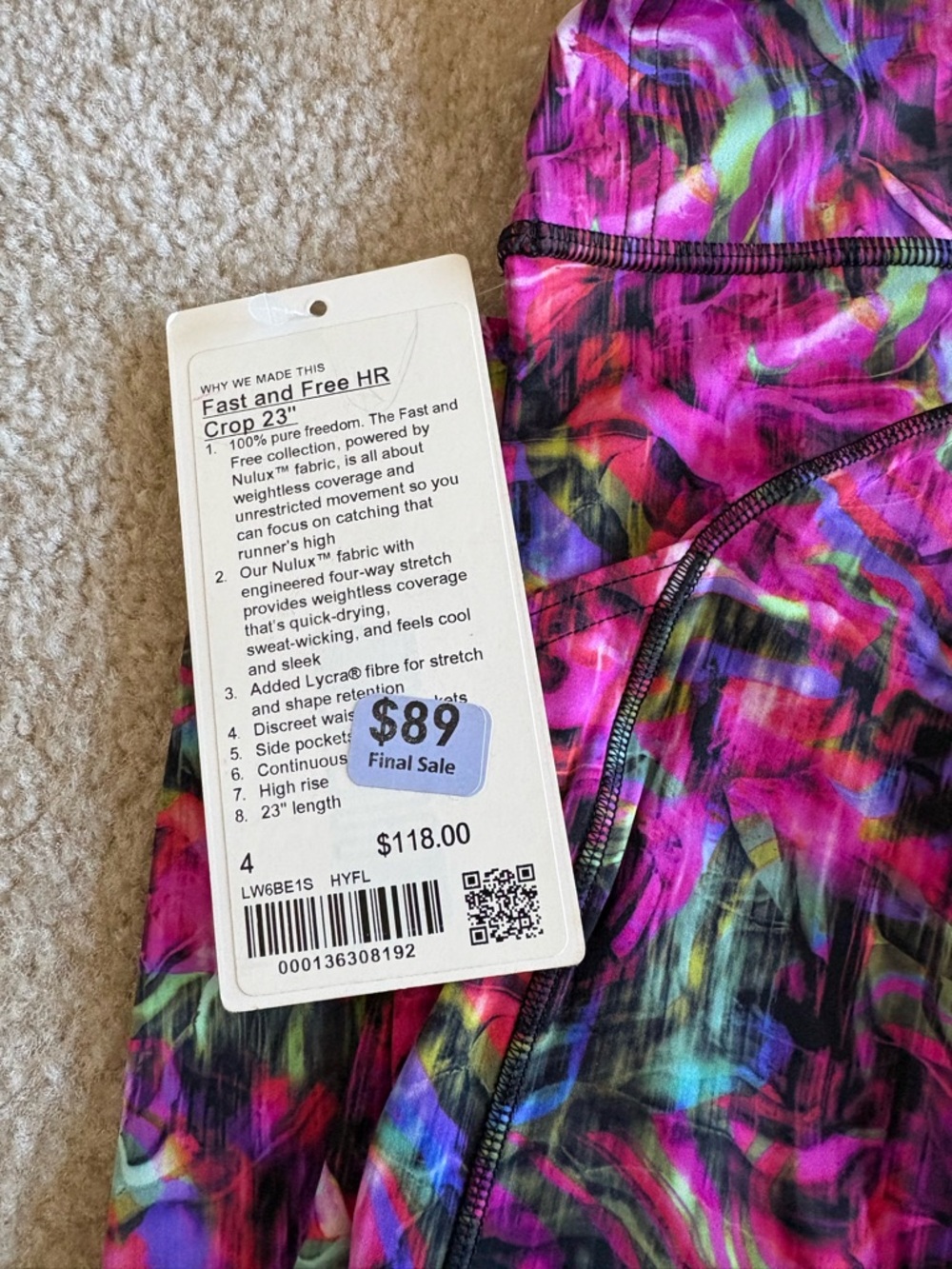 Fast and Free HR Crop 23" Multicolor Athletic Crop nwt